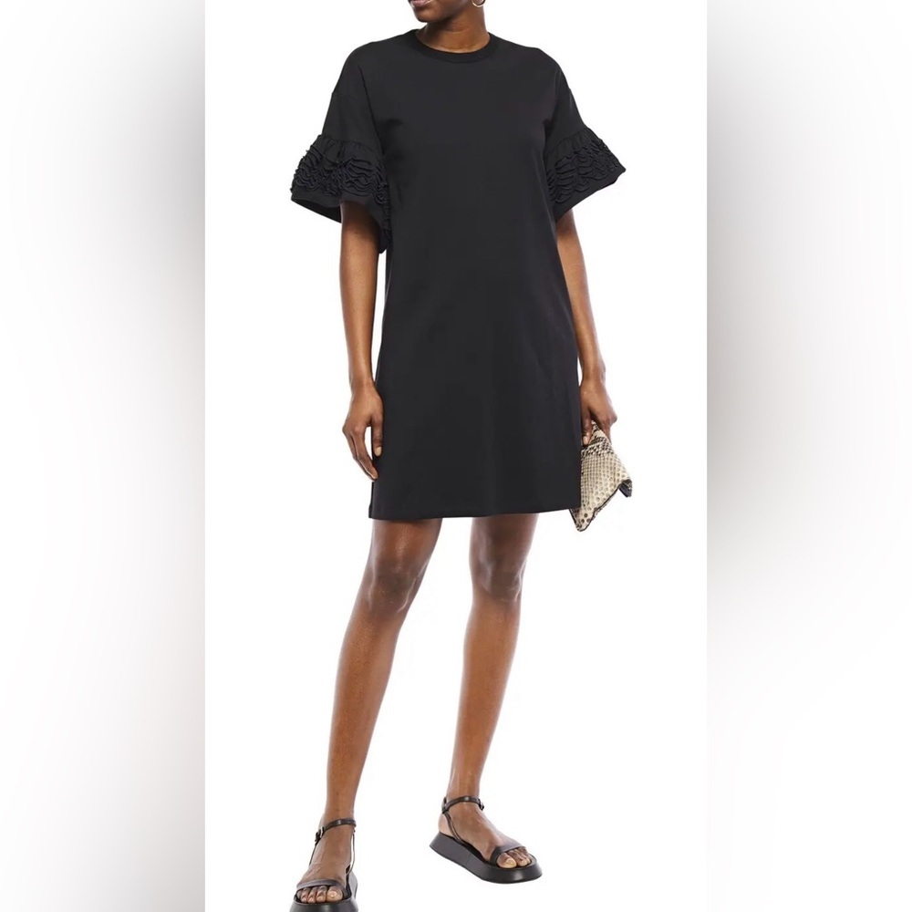 SEE BY CHLOÉ Ruffled Cotton-Jersey Mini Dress Size XS in Brown and Cream